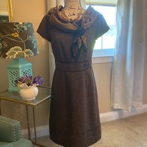 Vintage Ann Taylor Brown Tweed Cap Sleeve Sheath